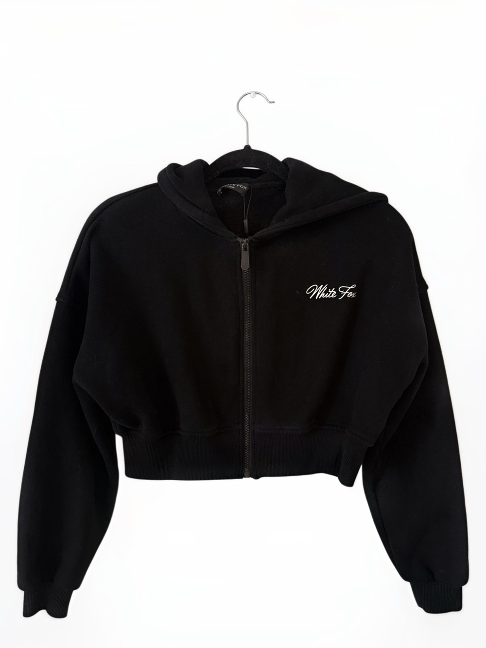 White Fox Boutique ‘Stepping Out’ Black Cropped Zip-Up Hoodie Size US S/M